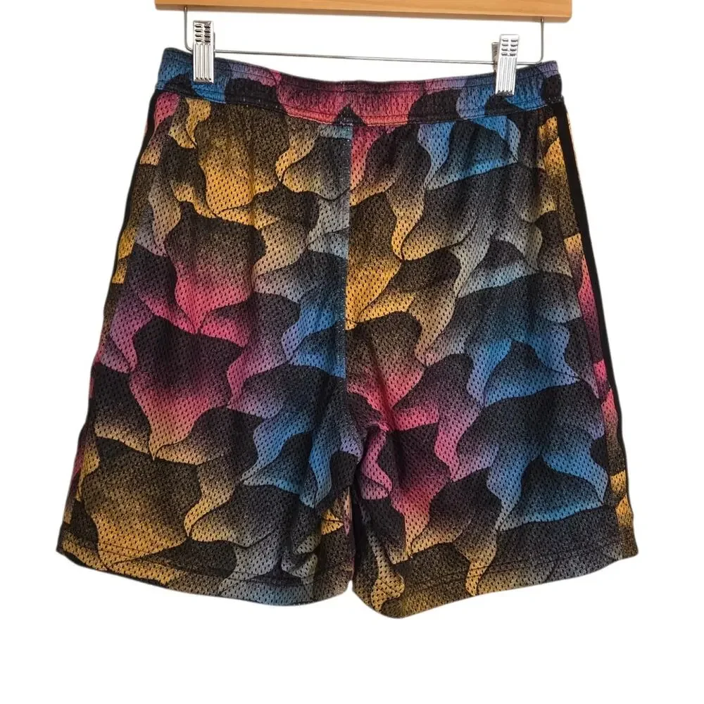 NEW Adidas Tiro All Over Printed Mesh Shorts Black Spark Rainbow Pockets SMALL
